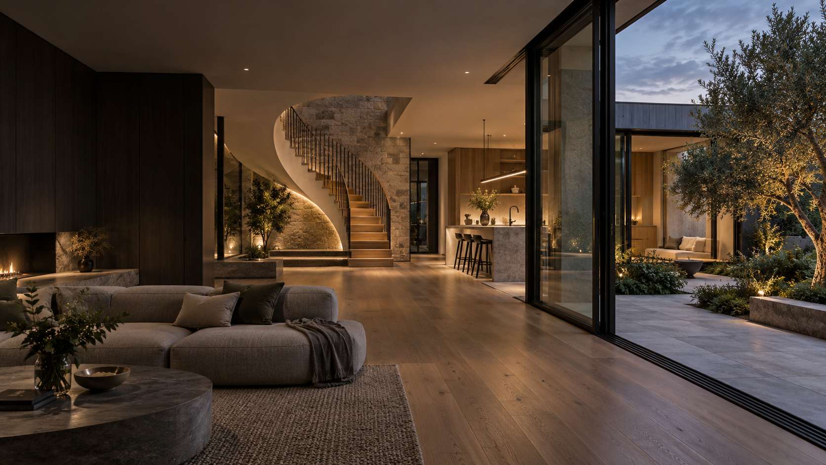Contemporary Australian home showcasing integrated flooring, stair, glazing, lighting and joinery solutions